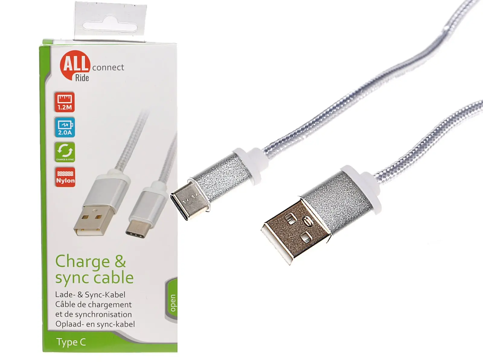 AR connect Nylon-USB-Ladekabel Type-C, 1,2m